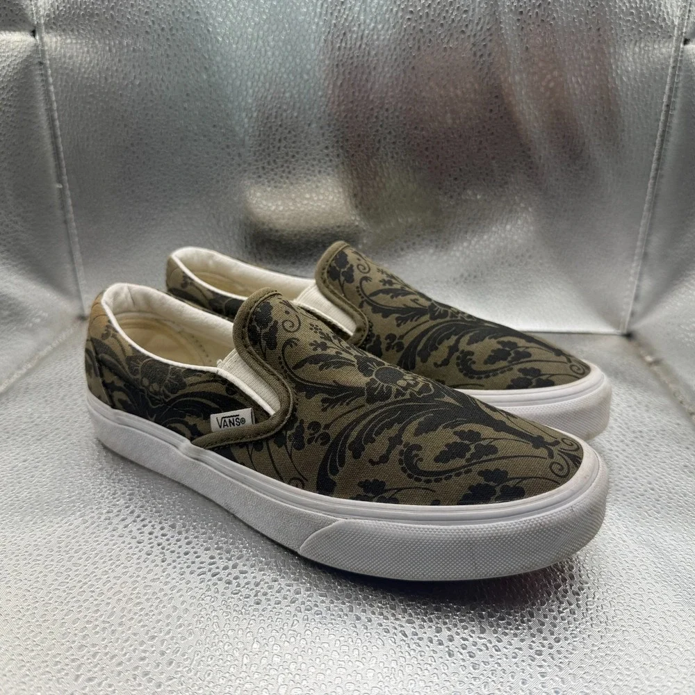 Size 5.5M/7W Vans‎ Skull Tapestry Grape Leaf Olive Unisex Slip On Shoes 507698